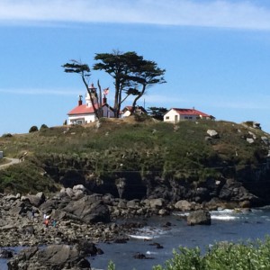 The lighthouse on the island in Crescent City