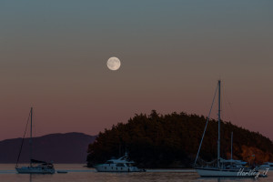 Almost full moon on Sucia Island